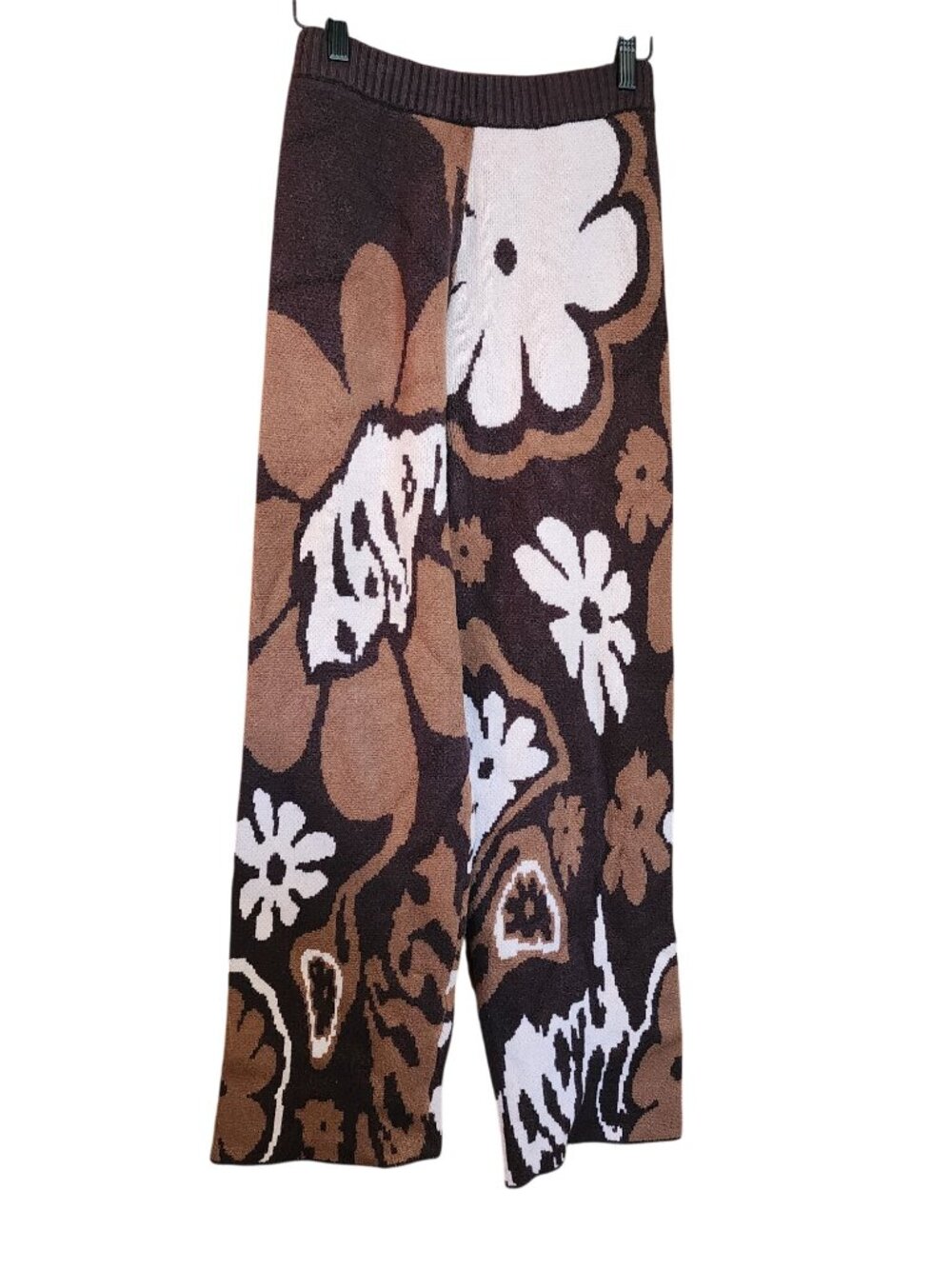 Cider Brown Floral Print Knit Wide Leg High Waist Pants Womens size S Boho